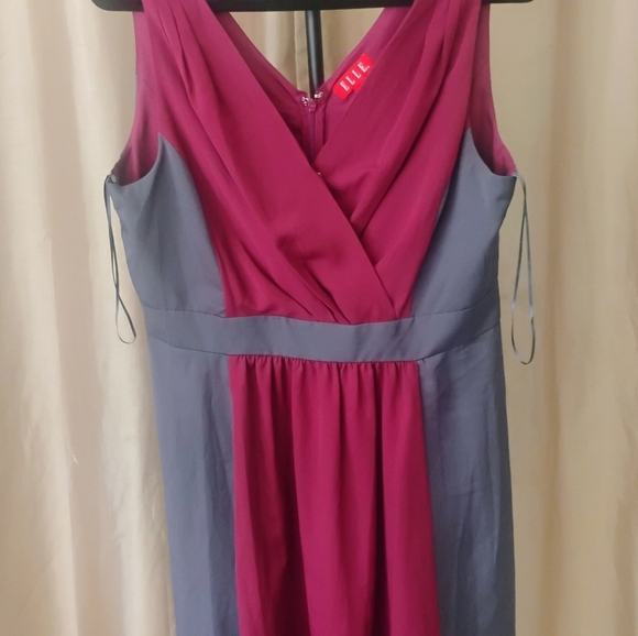 Elle Womens Sleeveless Gray, Magenta Color Block Dress Casual Formal SZ 14 - Picture 9 of 12